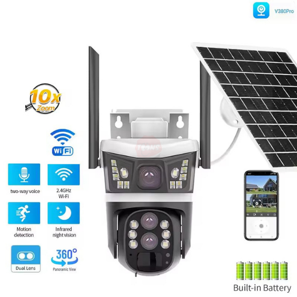 📡 Cámara de Seguridad Solar WiFi PTZ 12MP con Visión 360°